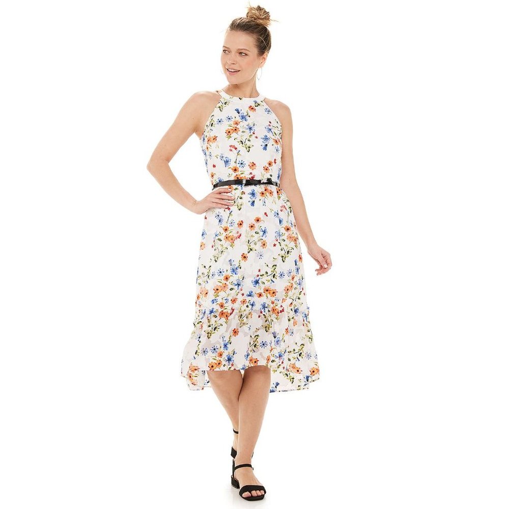 ELLE White Floral Midi Dress